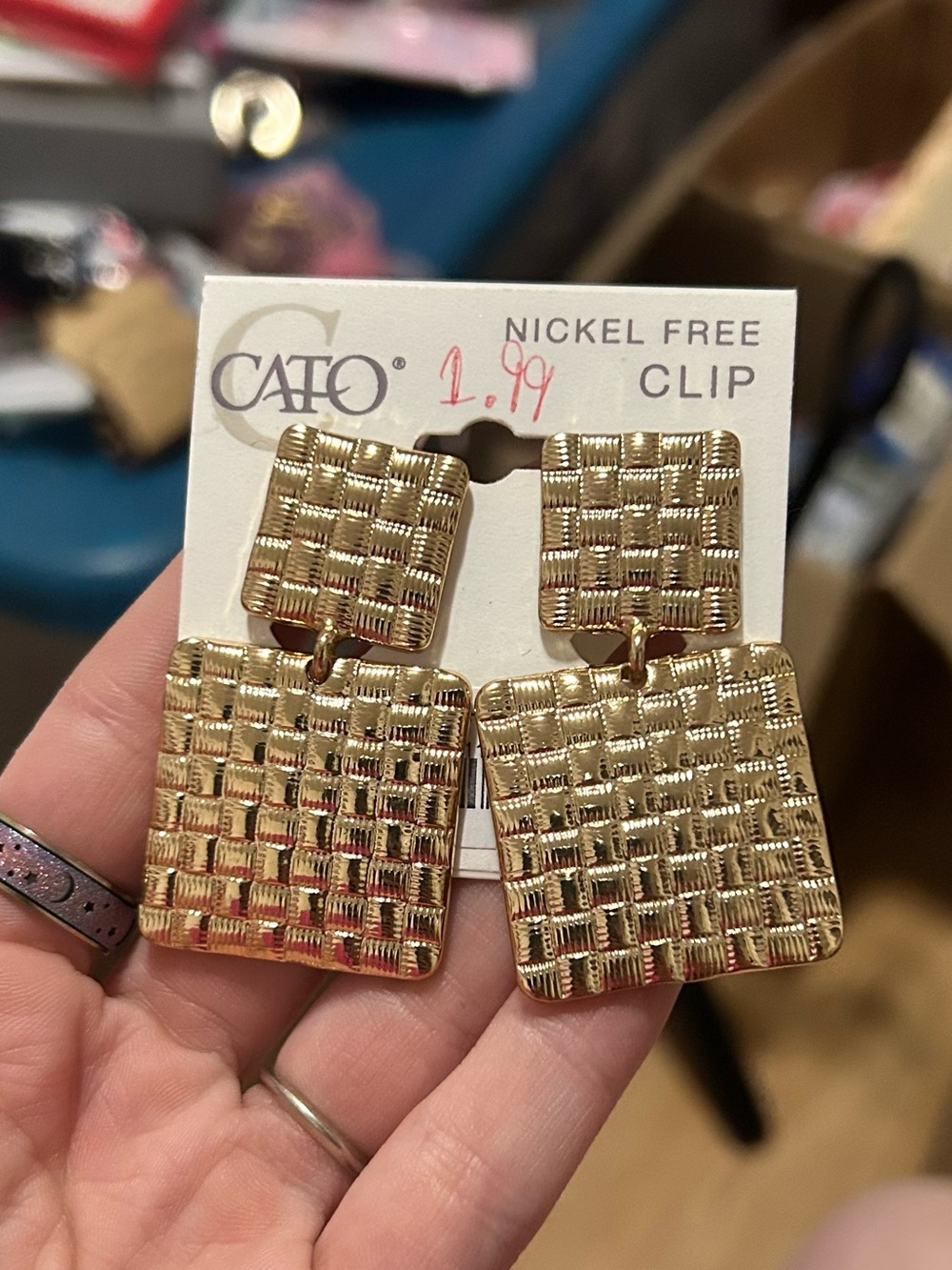 Cato Gold Woven Square Clip-On Earrings
